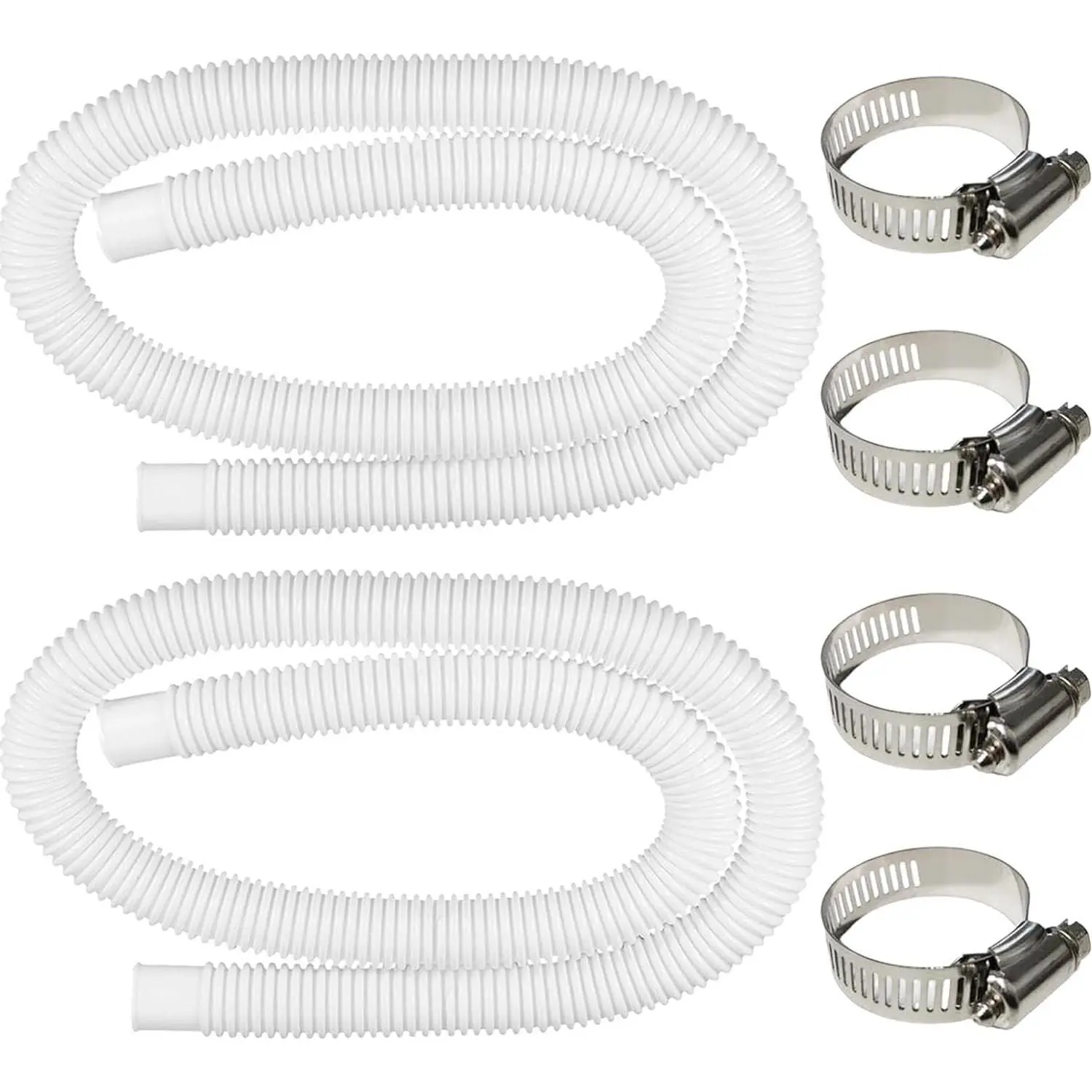 2 Pack 1.25" x 59" Pool Hoses for Above Ground Pools, Upgraded Pool Pump Replacement Hose for Intex Filter Pump 607, 637, 330GPH, 530GPH, 1000GPH, with 4 Metal Clamps (White)