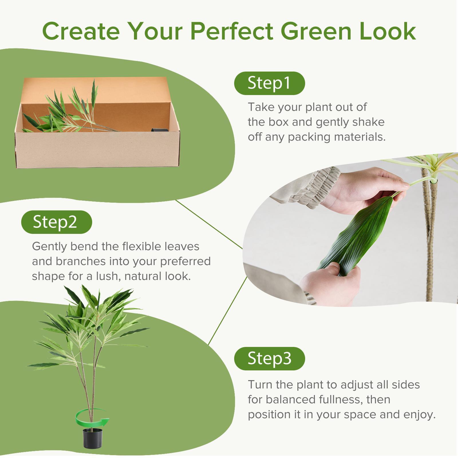 Artificial Dragon Blood Tree, Double Stalk Realistic Faux Plant for Home Office, Living Room Decor, Easy Setup Ready-to-Use Home Decorative Plant