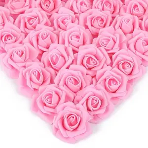 200pcs Valentine's Day Artificial Foam Rose Head, Stem, Wedding, Diy Decoration pink Flower Ornaments