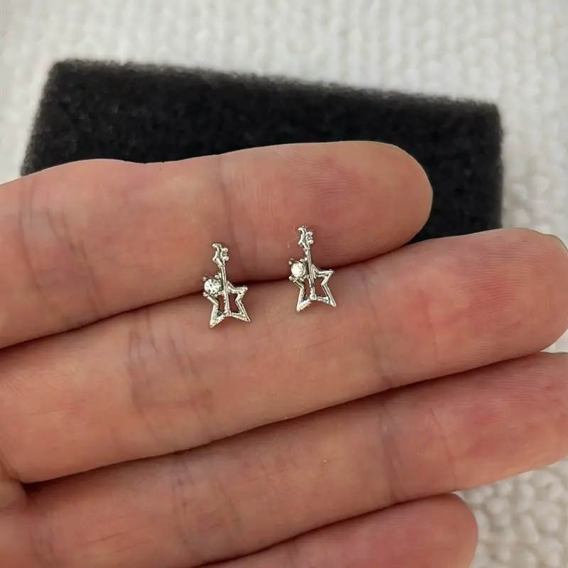 Small Star Guitar Stud Earrings for Men Women Streetwear Hip Hop Punk Unisex Earrings
