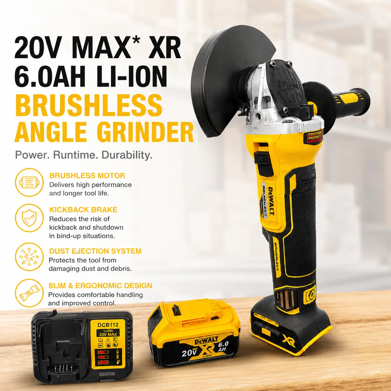 High-Performance Dewalt DCG405NT Angle Grinder with Kickback Brake and Slide Switch, 125mm High-Performance Dewalt DCG405NT Angle Grinder with Kickback Brake and Slide Switch, 125mm