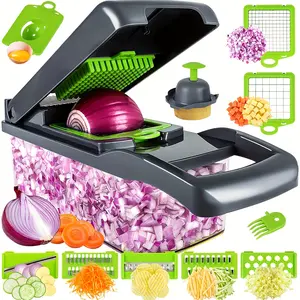 Multifunctional Fruit and Vegetable Slicer - Manual Food Slicer with Container and Stainless Steel Blade, Durable Vegetable Slicer, Ideal for Quickly Cutting Onions, Potatoes, etc. - Enables Quick Slicing, Chopping and Dicing in One Device