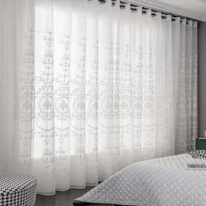 Floral Embroidery Curtain, 1 Count Modern Simple Window Curtain, Privacy Grommet Curtains, Window Drapes for Home Living Room Bedroom Balcony Study Room