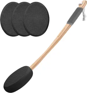 Lotion Applicator for Back, Feet, 4 Replacement Pads with 17" Curved Handle, Back Sunscreen Applicator for Kids, Elderly, Women, Apply Skin Cream Medicine Moisturizer Tanner, Black