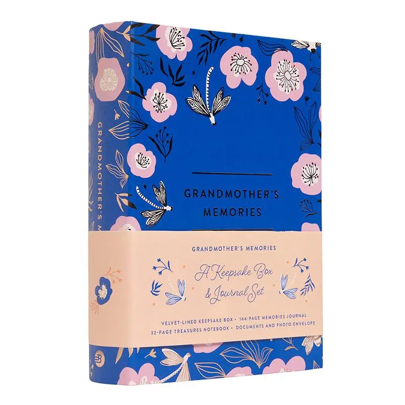 Grandmother's Memory Keeper Keepsake Box & Hardcover Journal Set - Velvet-Lined, 144-Page Archival Paper Notebook, Office Stationery for Grandchild
