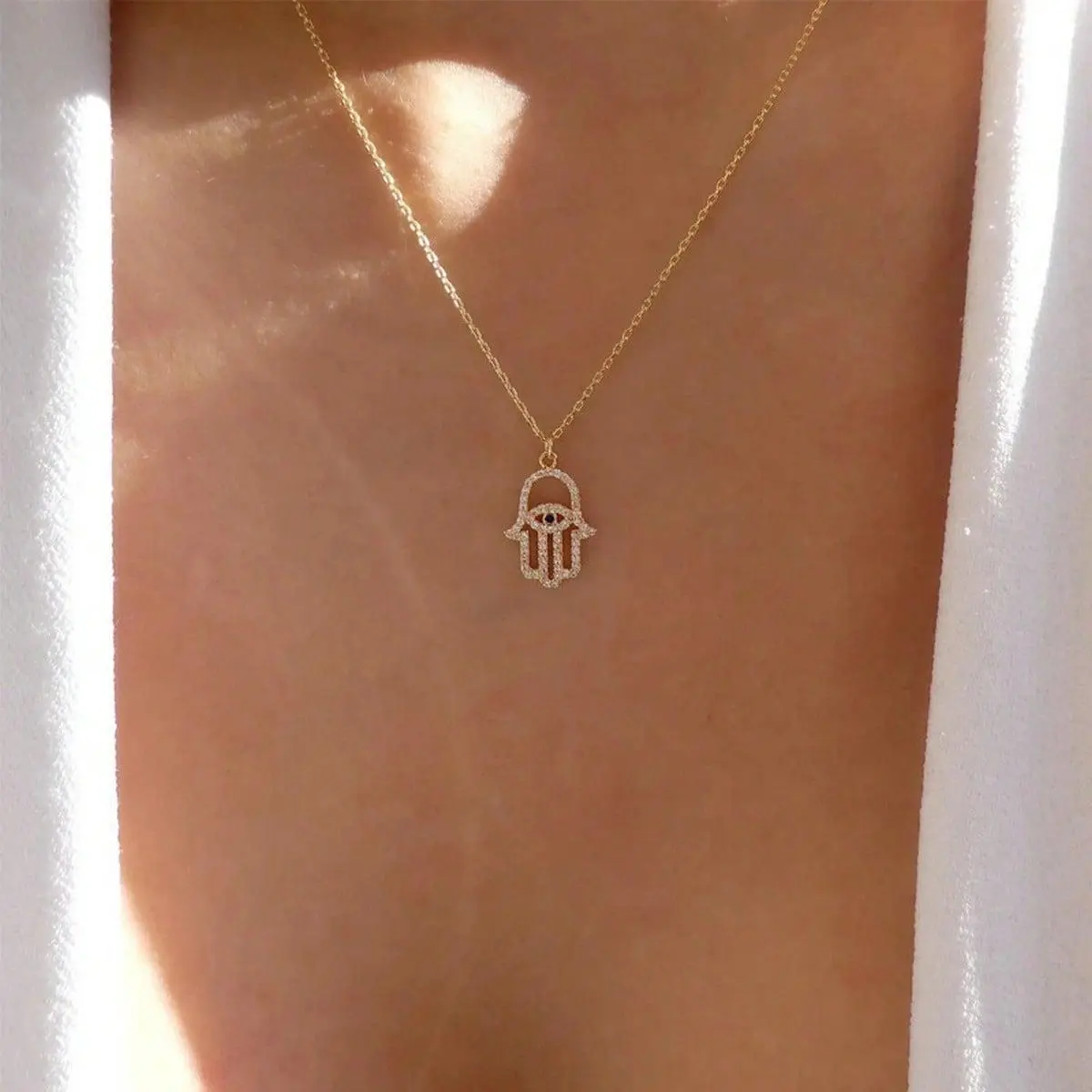 Sterling Golden Hand Necklace For Women Filled Personality Full Hand Pendant Necklace For Women