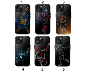6 Styles All American Baseball Neon Style Phone Case, American Baseball Player Phone Case, For iPhone X 11 12 13 14 15 16 17 Air Plus Pro Max