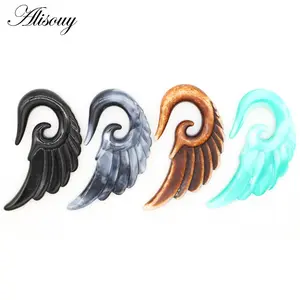 Alisouy 2pcs Unique Spiral Acrylic Heart Wing Feathers Women Ear Plugs Tunnels Taper Stretcher Expander Piercing Body Jewelry