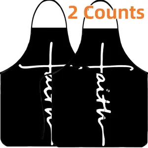 Faith Cross Print Apron Set,2 Counts Polyester Spanish Kitchen Apron for Cooking,Mother's Day Gift,Cleaning Tool,Cool Summer Mexican Style Apron for Women, Kitchen Essential,World Cup,Jesus,Bible