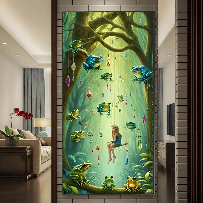 Frog & Girl Pattern DIY Diamond Arts Colorful Painting Kit without Frame, DIY 5D Diamond Arts Colorful Painting Kit, Wall Art Decor for Home Living Room Bedroom