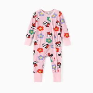 Disney Baby Boys & Girls Long Sleeve Footless Rompers Winnie The Pooh Minnie Mouse Stitch Simba Bamboo Blend Sleep Play Outfits