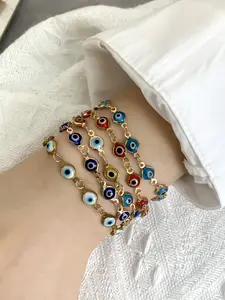 Evil Eye Gold Bracelet, Delicate & Trendy Jewelry with Multi - Color Evil Eye Charms for Women's Daily Wear, Trendy Stack Bangle
