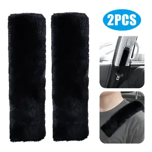 Dazone 2 Pcs Soft Faux Fur Seatbelt Cover Car Truck SUV Airplane Seat Belt Shoulder Pad Universal Fit Black