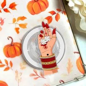 Henna Hand Art Phone Grip Floral Mehndi Design Cell Phone Holder South Asian Wedding Guest Gift Traditional Indian Bride Accessory Unique Boho Hand Decor Gifting Idea for Her Mobile Stand