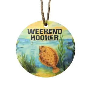 Weekend Hooker Fishing Ornament – Funny Fish Christmas Ornament for Fishermen, Anglers, Fishing Lovers, Coastal Decor, 4 Inch Round Lightweight Wooden