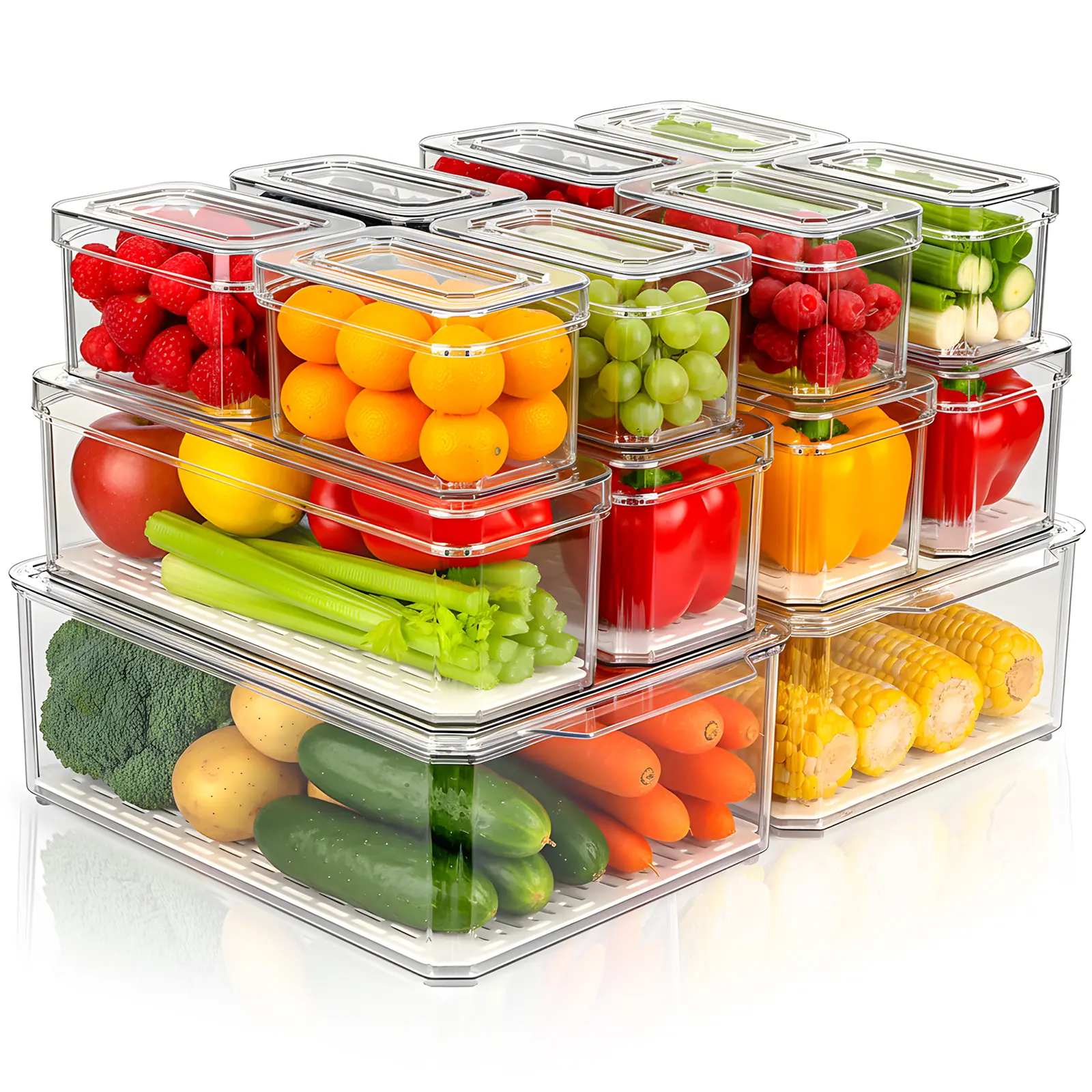 14 Packs Fridge Organizer Bins with Lids, BPA-Free Stackable Clear Containers for Food, Drinks, and Vegetable Storage, Ideal for Kitchen Organization fruit storage box Durable meal prep containers