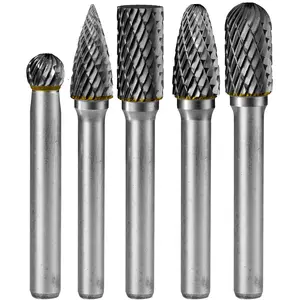 5 count Carbide Burr Set 1/4 Shank w/Clear Box  Dia 8mm   Bits Rotary  Attachment Kit Rasp File Accessories Metal  Stone Steel Grinding Deburring  Porting Carving