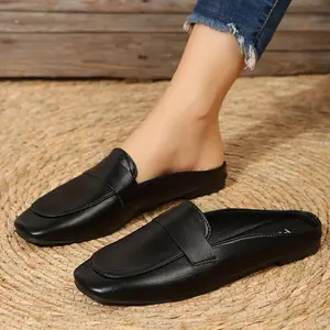 Women's Fashion Comfort Loafers, Casual Flat Shoes, Modern Personalized Design, Slip-On Backless Mules Footwear Boy