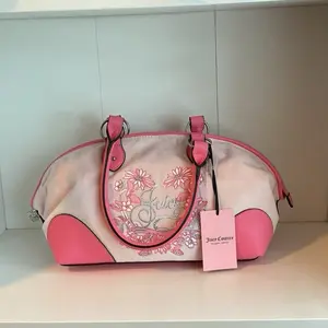 Juicy Couture Juicy in Bloom Satchel Bag - Pink Faux Leather with Rhinestone Logo, Contemporary Women's Handbag, Unique Gift, Party Gift Bag.