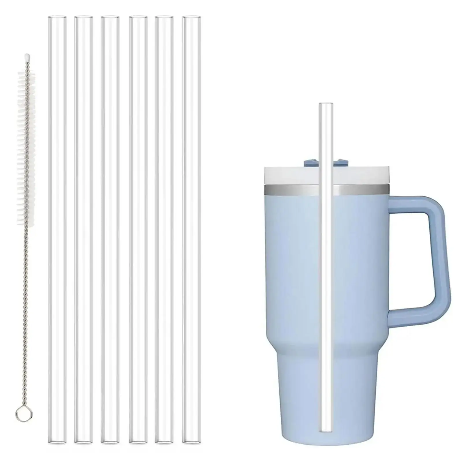 Drinkware Accessories Durable Reusable Straw Set, 7 Counts/set 6 Counts Straw & 1 Count Cleaning Brush, Portable Replacement Straw for 40oz & 30oz Wat