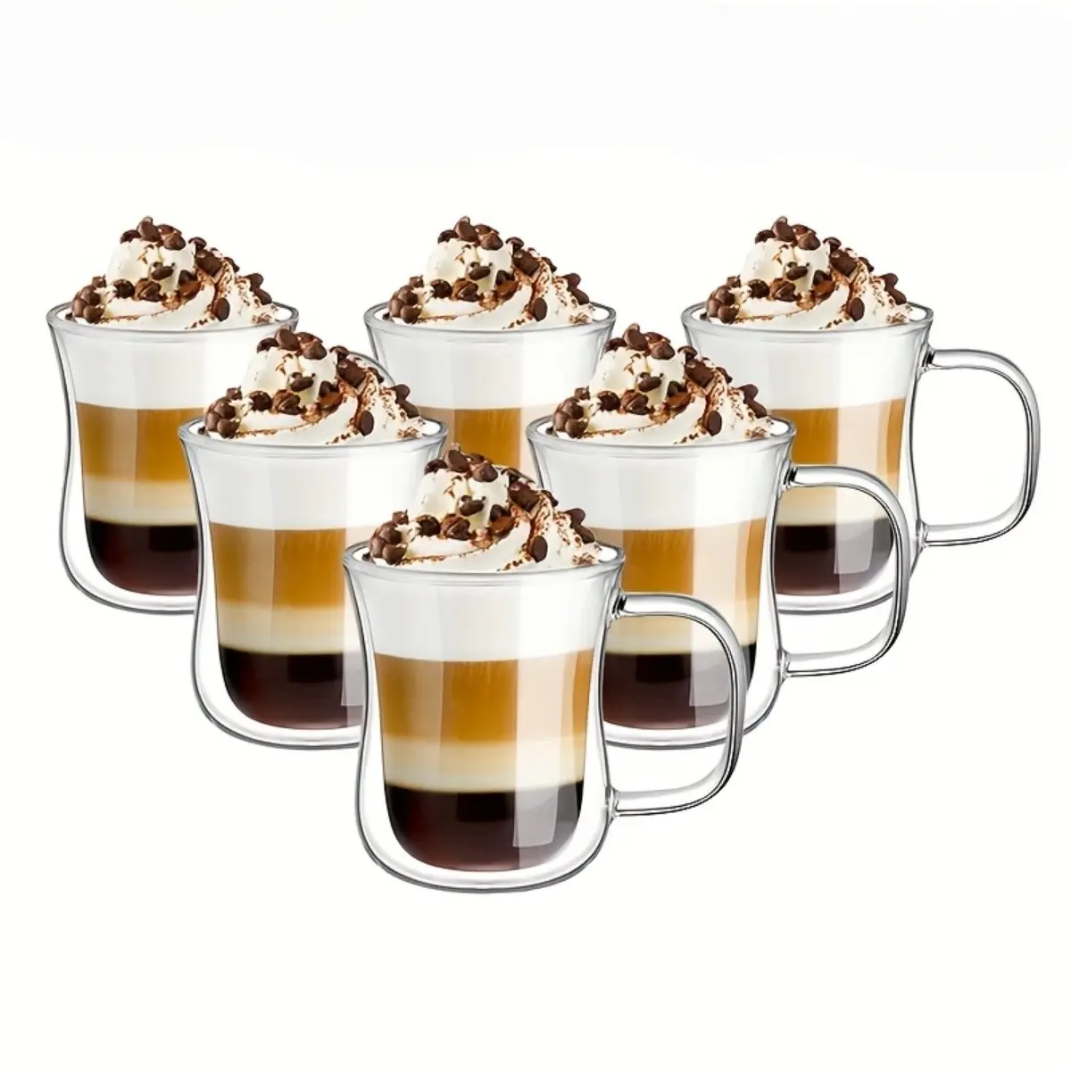 2-4 Piece Glass Coffee Cups, Coffee Glasses, Dual Layer Insulated Glass with Handle, Double Walled Glass, Transparent Clear Glass for Latte, Mocha, Espresso, Tea, Valentine's Gift, Double Wall Drinkware