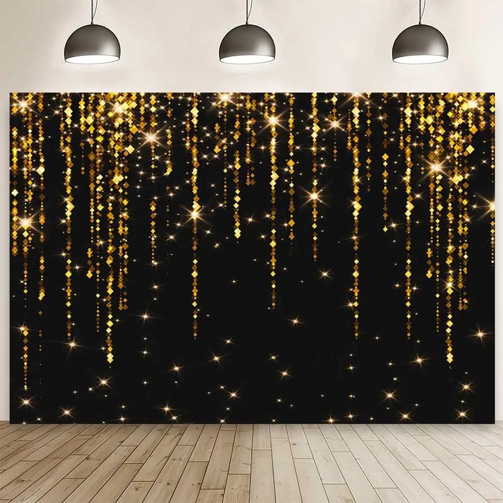 Black and Gold Graduate Backdrop Wedding Anniversary Sparkles Photography Background Prom 2025 Gold Bokeh Dripping Birthday Party Decoration Congrats Grad Class of 2025Photo Studio Props