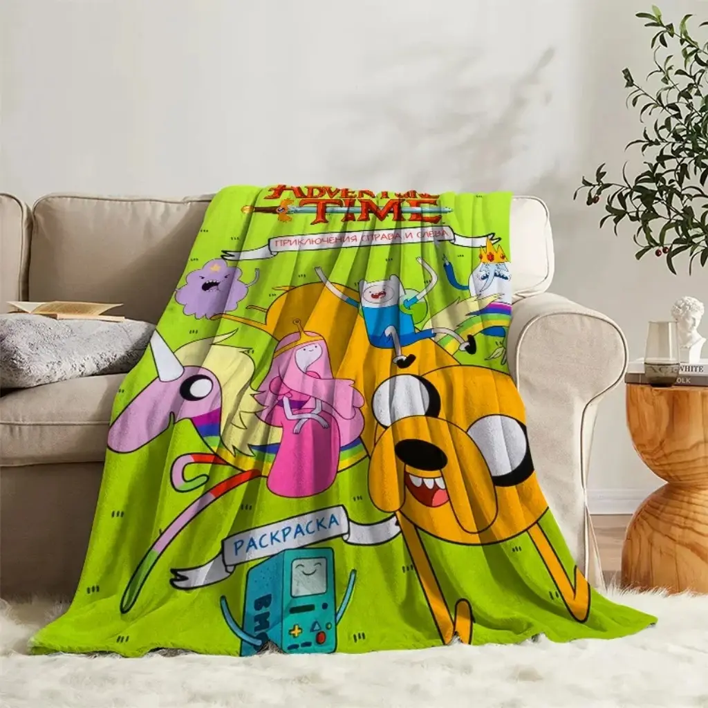 Kawaii Blankets Adventure Time Bed Sofa Camp Nap Bedspread Soft Blankets Fleece Home Textile Birthday Gift Blanket Bedroom Decor