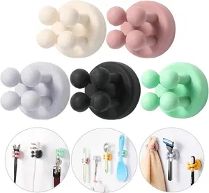 iBetterLife 5Pcs Silicone Toothbrush Holders - Multi-Function Hook Waterproof Self Adhesive Wall Mounted Single Hook for Hanging Key, Utility Plug Holder for Bathroom Kitchen Living Room Office