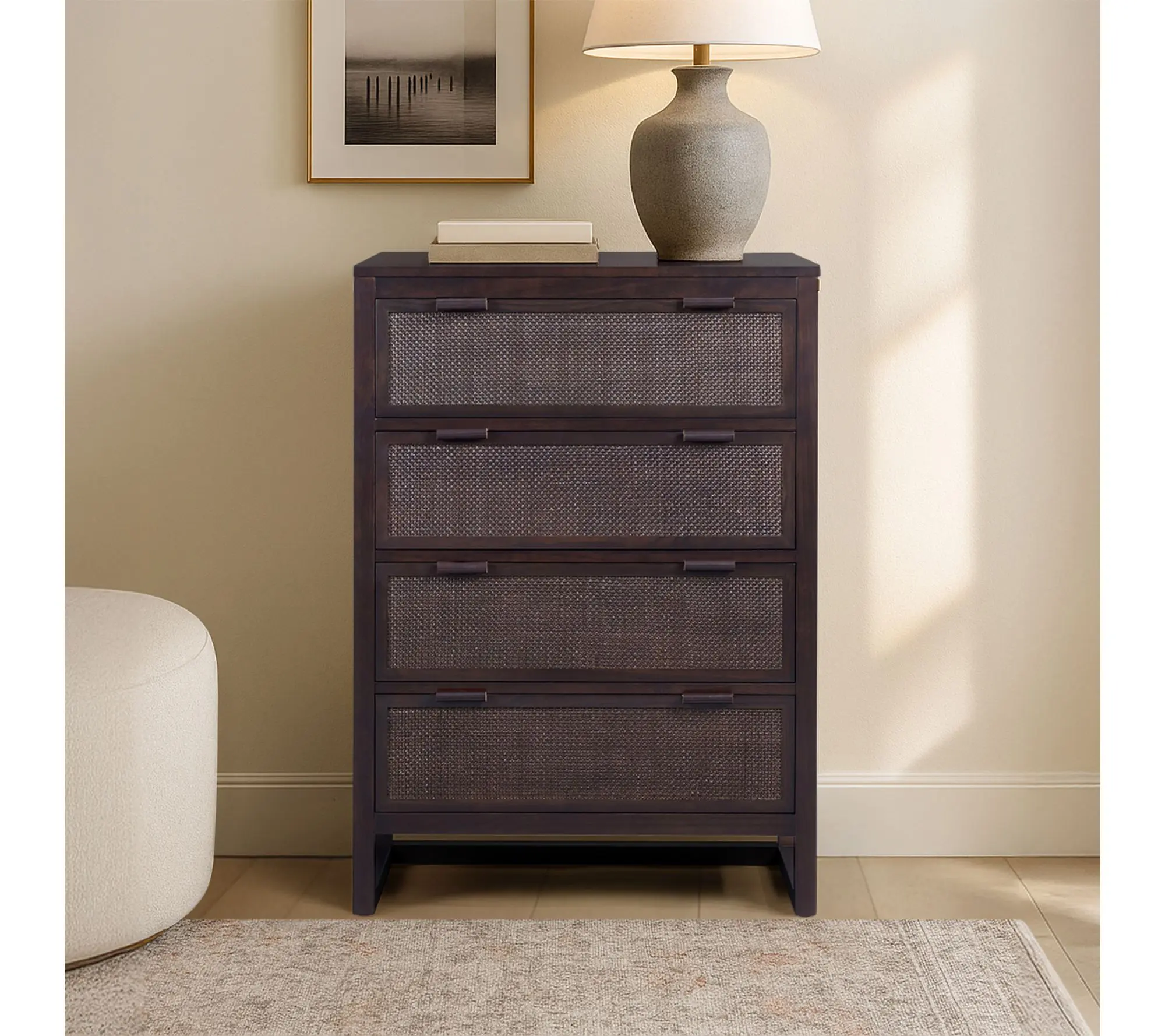 Teamson Home Hatteras Dresser with Rattan Inlayand 4 Drawers