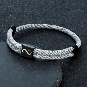Classic Men Infinity Bracelet Adjustable Nautical Rope Bracelets For Women Black Stainless Steel Couple Jewelry Gifts