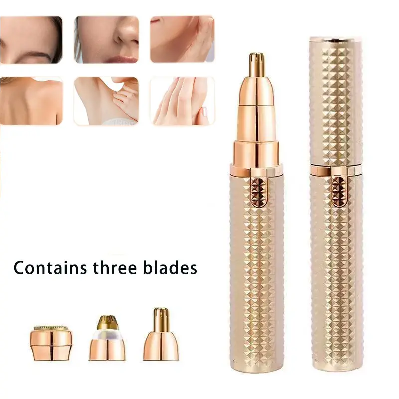 Women’s 3-in-1 Gold Electric Eyebrow Trimmer - Lightweight USB Rechargeable Portable Multi-functional Mini Tool for Face, Nose, Lip Hair Removal, Safe & Gentle Full-body Shaver