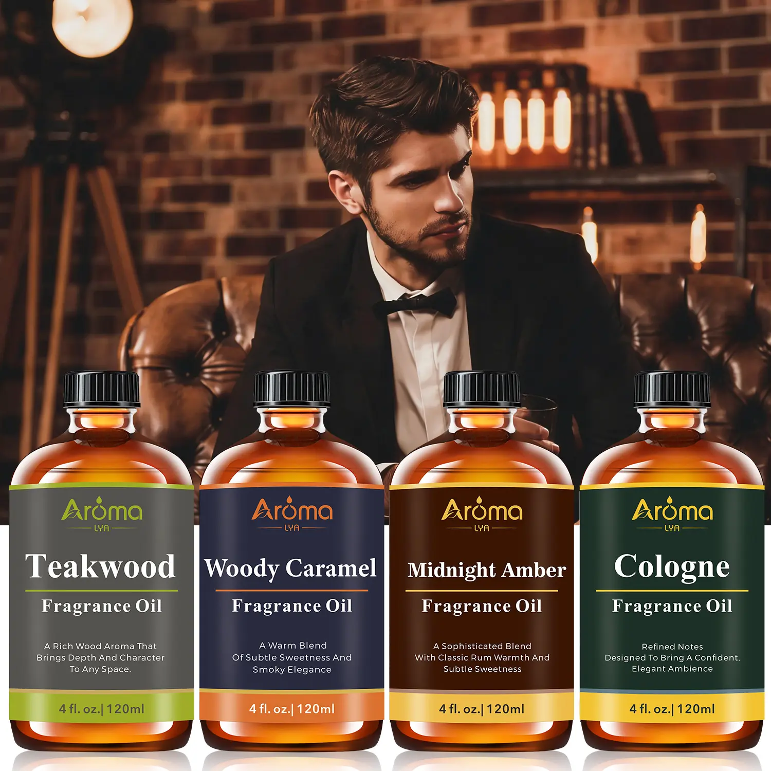 Essential oil 120ml- Teakwood, Woody Caramel, Cologne, Midnight Amber Fragrance Oils, Classic Men Masculine Scents for Flavored Air/ Candles/ Diffuser/ Humidifiers