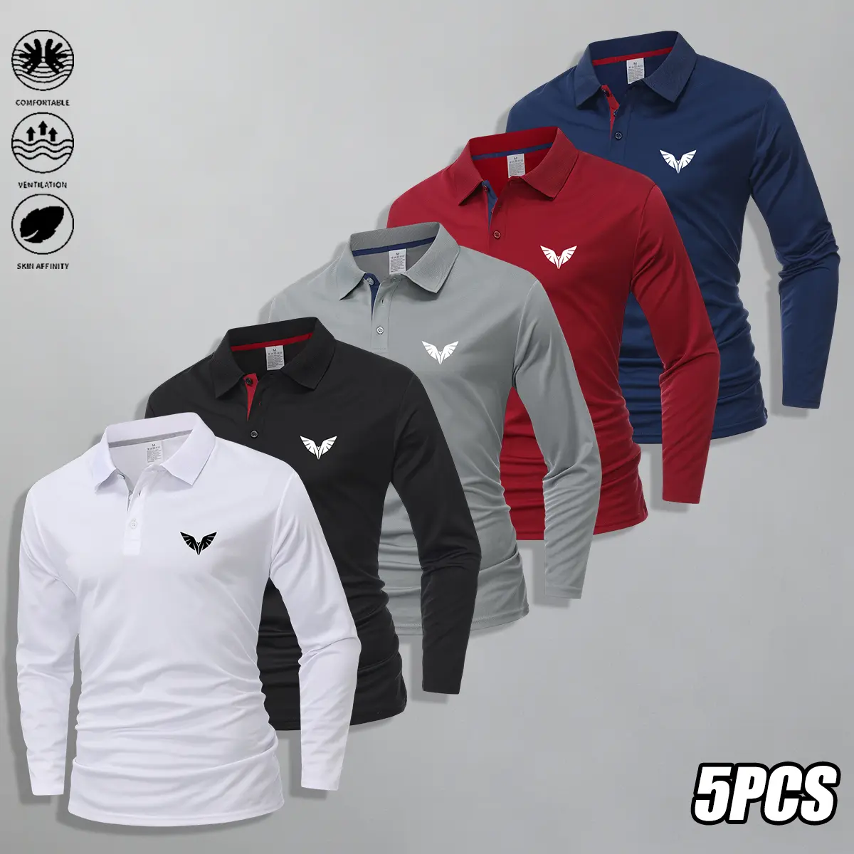 5 colors, 5 pieces; men’s athletic polo shirts—breathable and comfortable—suitable for golf, badminton, tennis, bowling, and everyday wear; men’s apparel; a gift for him; back-to-school shopping.