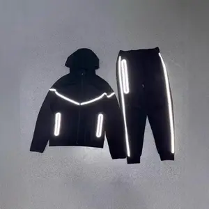 2025 New Sports Hooded Jacket Air Layer Cotton Zipper Shirt Reflective Taped Suit 754+762 Cross-Border