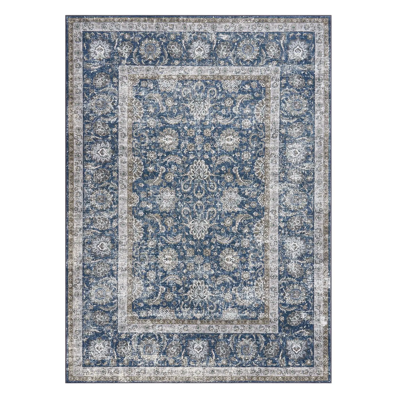 Garvee Hallway Runner Rug Washable Non-Slip Vintage Faux Wool Area Rugs for Entryway Indoor Kitchen Laundry Bedroom Living Room Blue 8*10ft