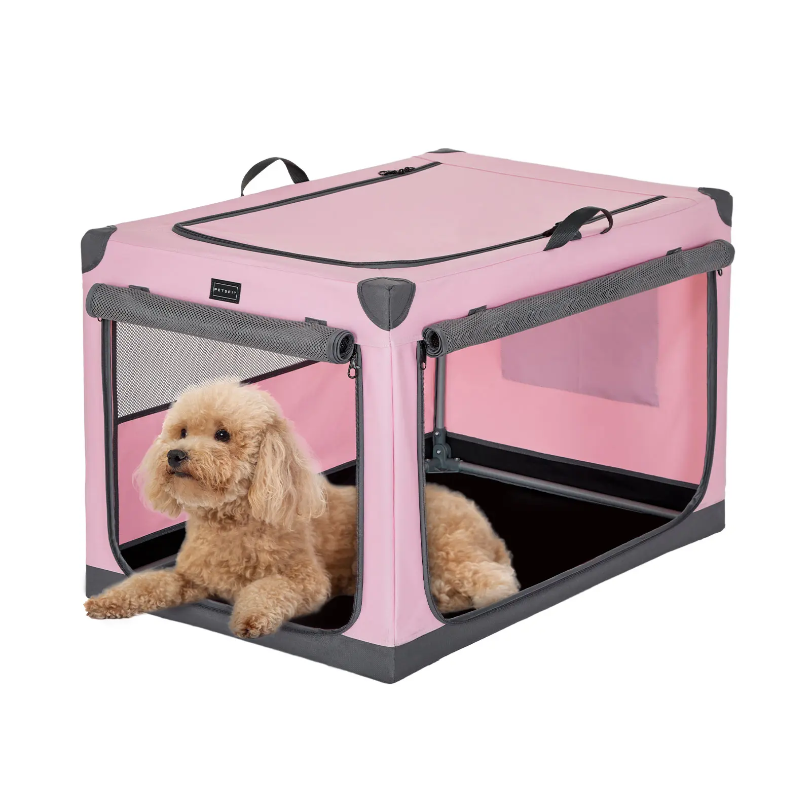 PETSFIT Portable Soft Collapsible Dog Crate Pink
