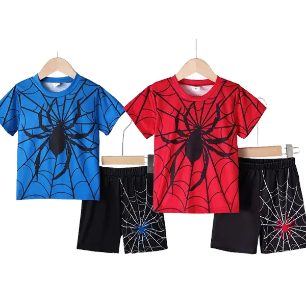 Ready Stock 4-7Y Kid Toddler Boys Clothes Summer Spider Print Short Sleeve T-shirt Elastic Shorts 2Pcs Casual Outfits GS122312001