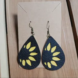 Sunflower Faux Leather Earrings