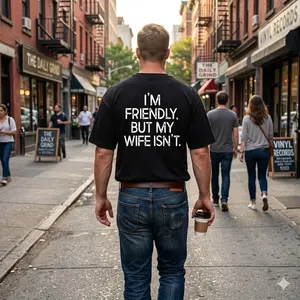 Funny Husband T Shirt I'm Friendly But My Wife Isn't  Graphic Tee Protective Wife Humor Shirt Sarcastic Marriage Gift for Him