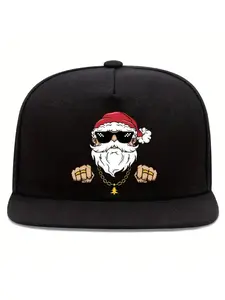 Christmas Santa Graphic Print Unisex Flat Brim Baseball Cap, Street Fashion Outdoor Sports Hat, Adjustable, Perfect Gift