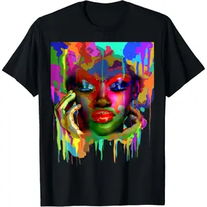 Men's Daily Short Sleeve Classic Top Cool African Woman Afro Color Painted Face T-Shirt
