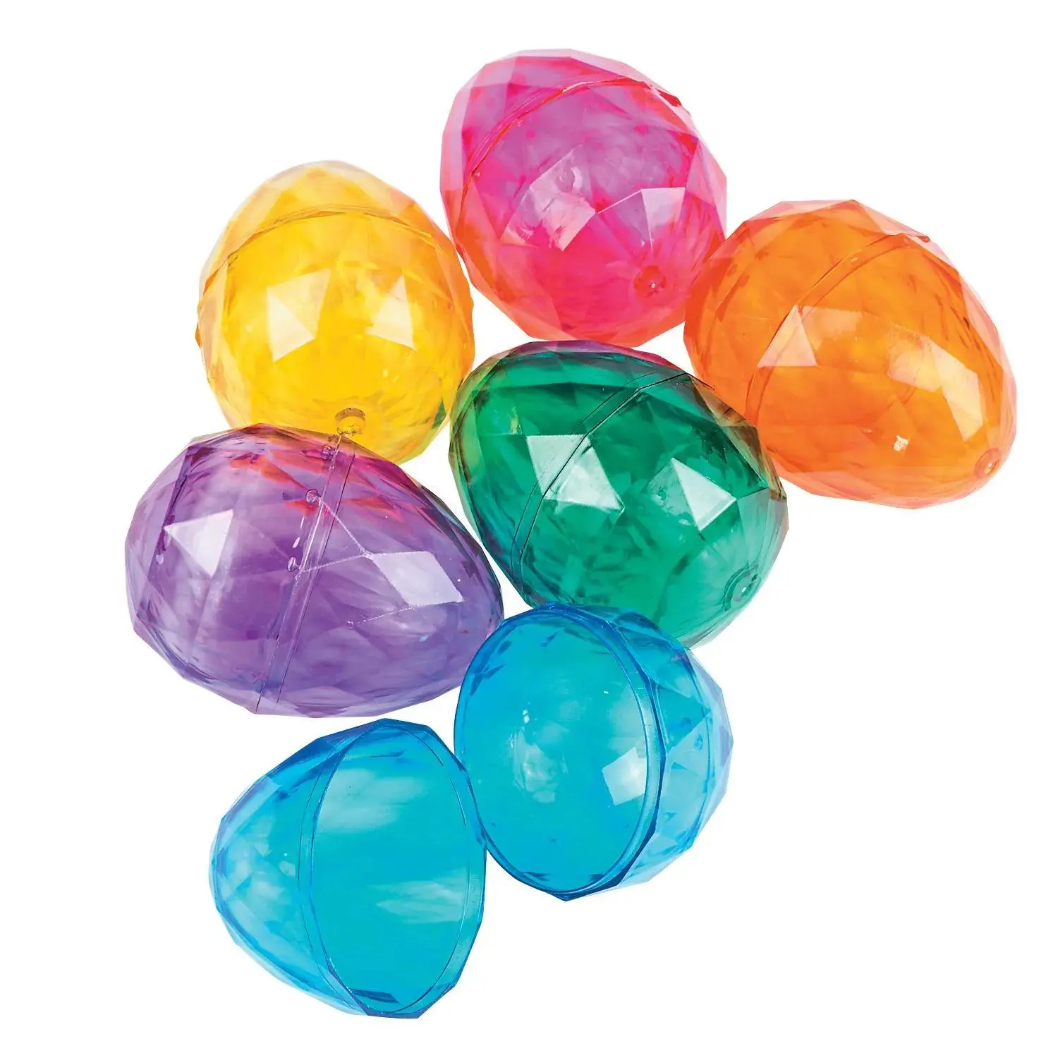 Traditional Multicoloured Plastic Diamond Easter Eggs - 3.5in (3 1/2 inches), 12-Piece with Improved by You Egg-Shaped Packaging, Roomy Candy Space, Basket/Bowl Fit, Holiday Garden Party Supplies