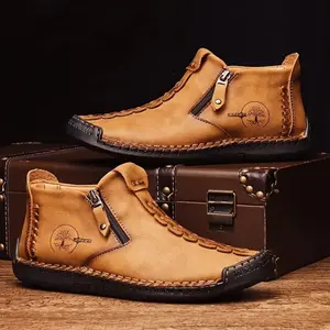  Comfortable Men's Leather Ankle Boots| Side Zipper Slip-On Boots with Soft Non-Slip Sole for All-Day Wear