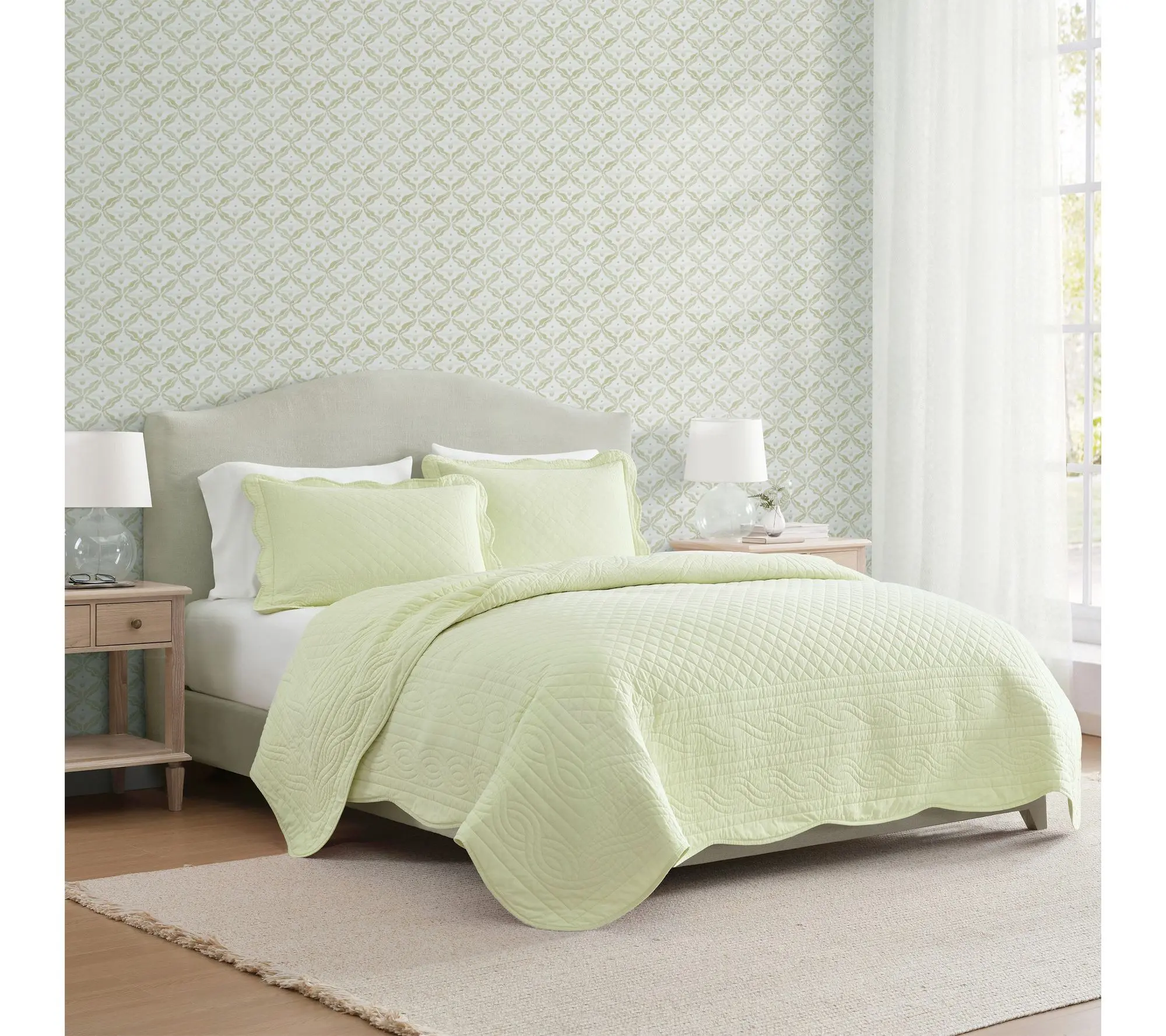 Martha Stewart Vintage Scallop Light Green Cotton King Quilt S