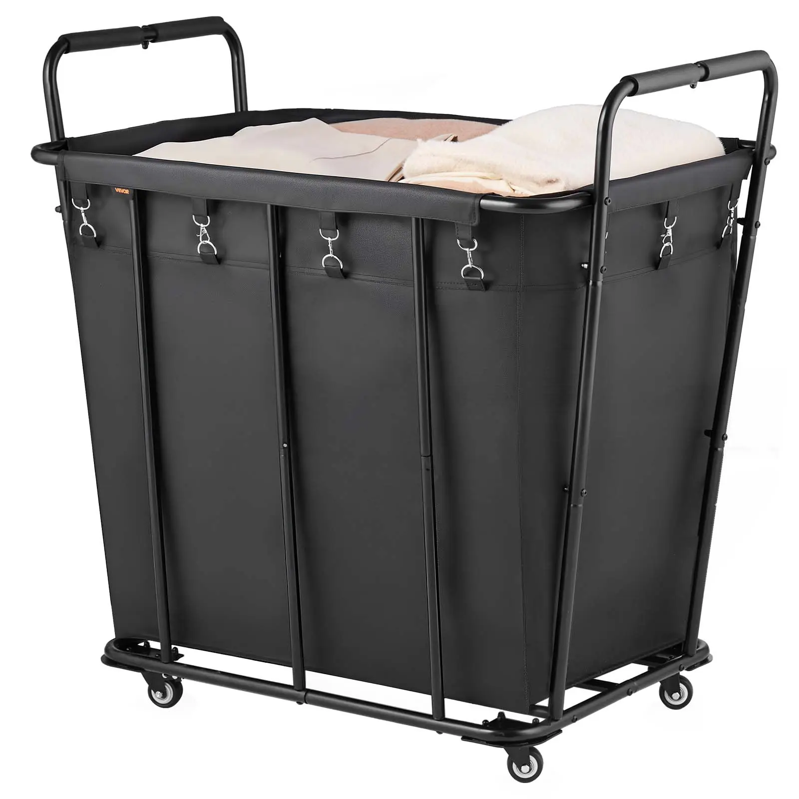 【summerfinds】VEVOR Heavy-Duty Rolling Laundry Cart with Waterproof Liner, Swivel Wheels, 260 LBS Large Load Capacity, Multi-Use Utility Basket for Laundry, Shopping, Camping, Black, Laundry Basket