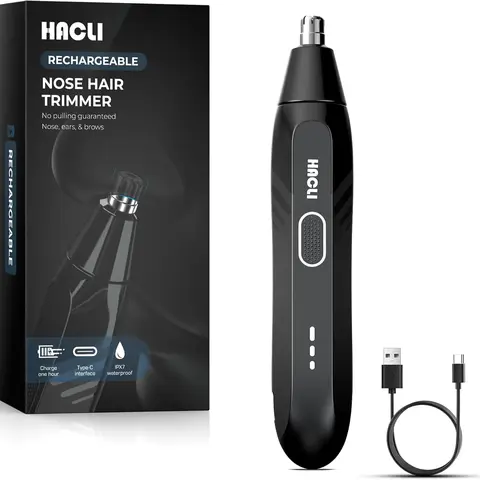 OLOV Electric Nose Hair Trimmer - Cordless Trimmers, USB-C Rechargeable, Waterproof for Wet and Dry Environments, Stainless Steel 360° Dual Blades, Matte Rubber Handle, Easy to Clean, Black Gold, Box-Included Personal Care Appliance, Dad Gift