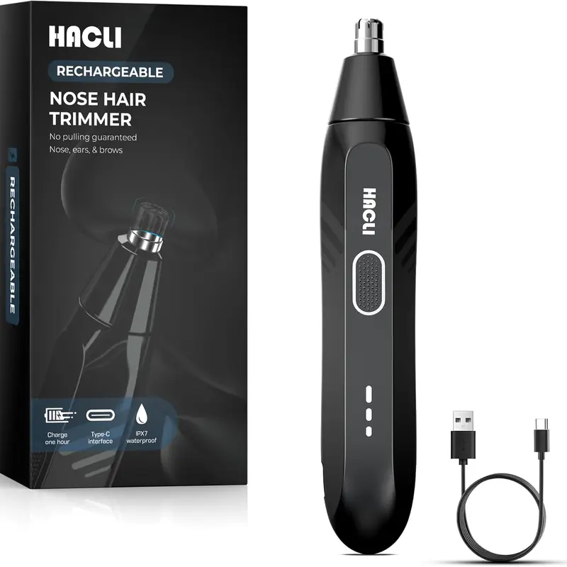 OLOV Electric Nose Hair Trimmer - Cordless Trimmers, USB-C Rechargeable, Waterproof for Wet and Dry Environments, Stainless Steel 360° Dual Blades, Matte Rubber Handle, Easy to Clean, Black Gold, Box-Included Personal Care Appliance, Dad Gift