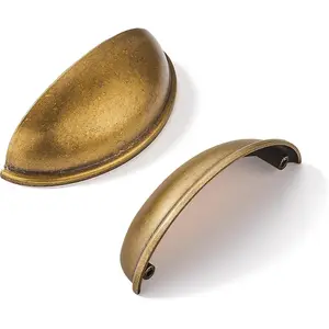 10 Pack 3" Antique Brass Drawer Pulls Cabinet Cup Pulls Vintage Kitchen Hardware Cabinet Handles Drawer Handles Knobs 3 inch Hole Center