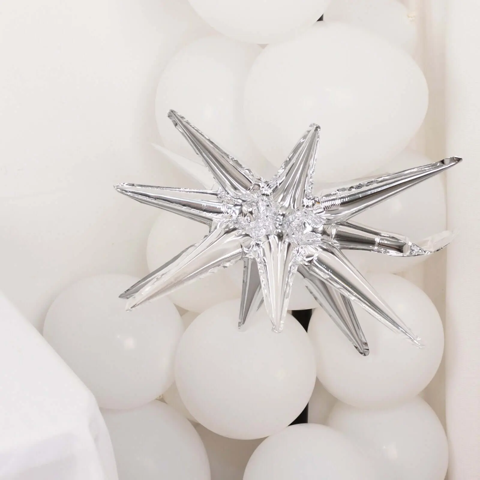 5 Pack 22 in Metallic Silver 14-Point Starburst Mylar Foil Balloons, Festive Fireworks Star Explosion Party Supplies Balloons