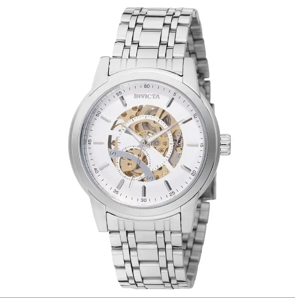 Invicta Objet D Art Automatic Auto Winding Men's Watch - 42.5mm Silver Open Face Skeleton Dial (69122), Transparent Gears